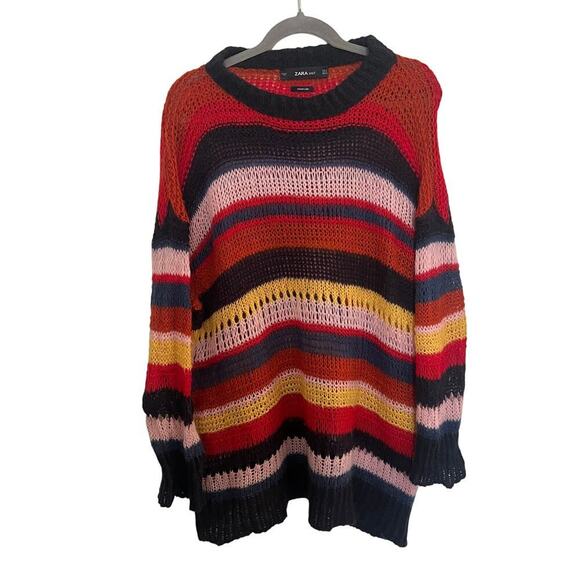 Zara Womens Oversized Stripped Knit Sweater Mohair Italian Yarn Multicolor Small - Picture 2 of 8